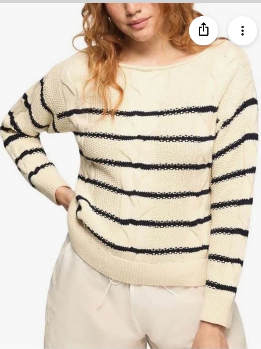 NWT Lucky Cream Striped cable Knit Sweater - sz Medium